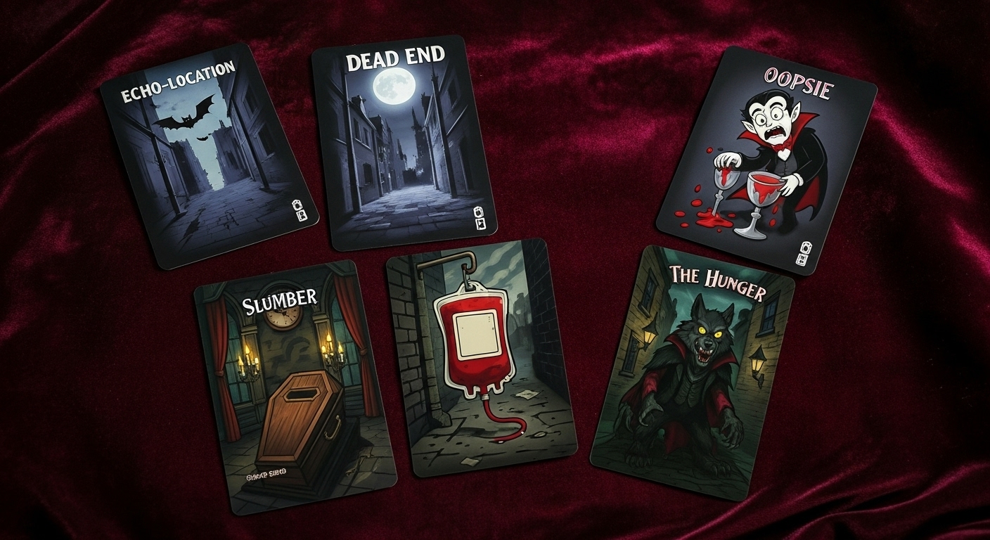 Bite Club game components including cards and thumb talon token